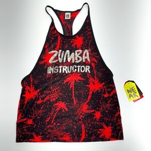 Zumba Women's Instructor Red Palm Trees Tank Top (Razor back)